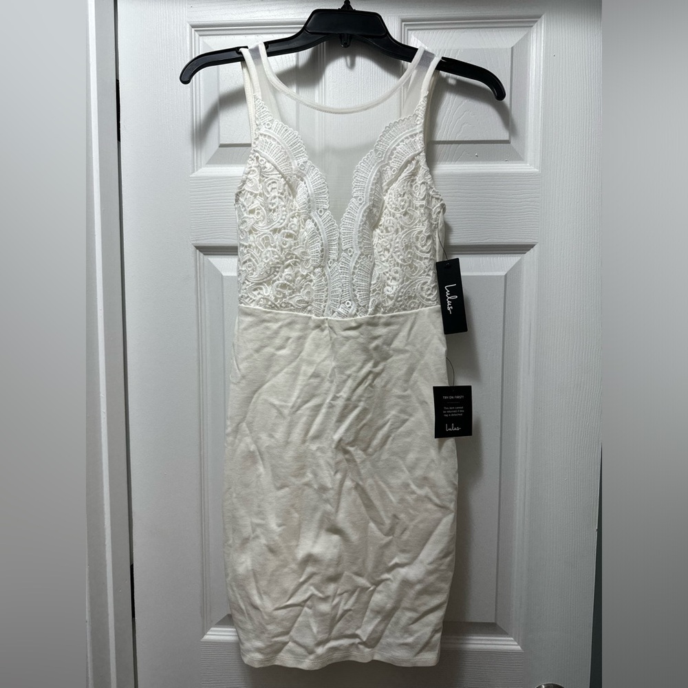 NWT Lulus White Coquina‎ Lace Bodycon Mini Dress - Size Small Bachelorette/Bride